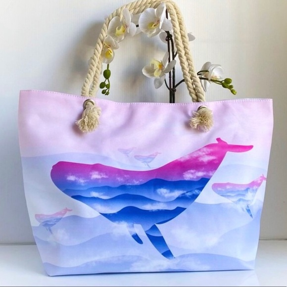 ValMarie Handbags - New! Ombré Ocean Whale Rope Handle Tote Travel Bag Beach with pocket